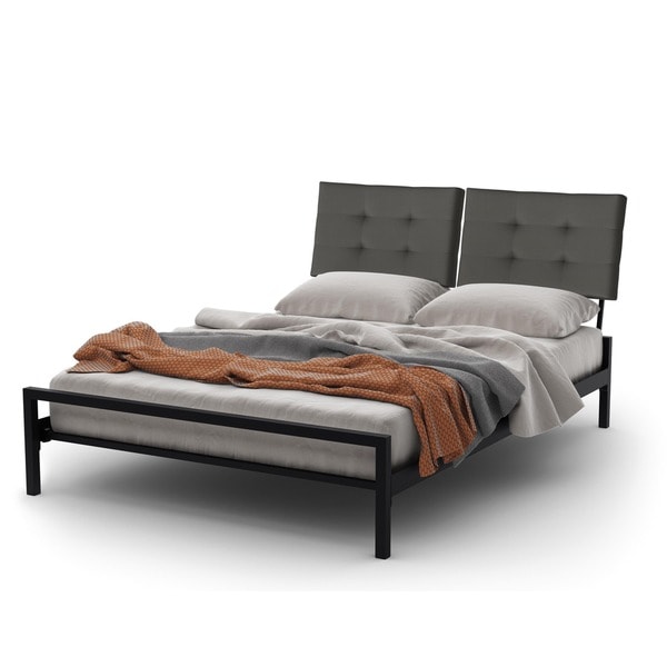 Amisco Delaney Queen Size Metal Bed 60-inches with Cushions Headboard
