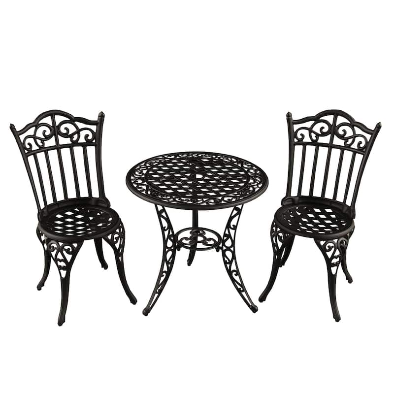Outdoor Patio Garden Aluminum 3 Piece Bistro Set in Sand Black