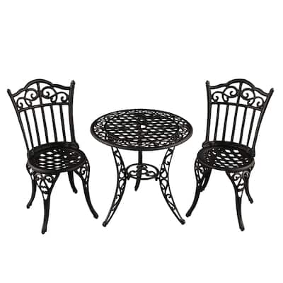 Outdoor Patio Garden Aluminum 3 Piece Bistro Set in Sand Black