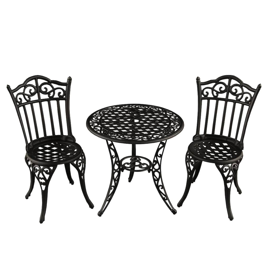 Outdoor Patio Garden Aluminum 3 Piece Bistro Set in Sand Black