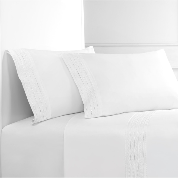 Percale Cotton Elizabeth Lace Embroidered Crisp Sheet Set Percale Cotton Elizabeth Lace Embroidered Crisp Sheet Set