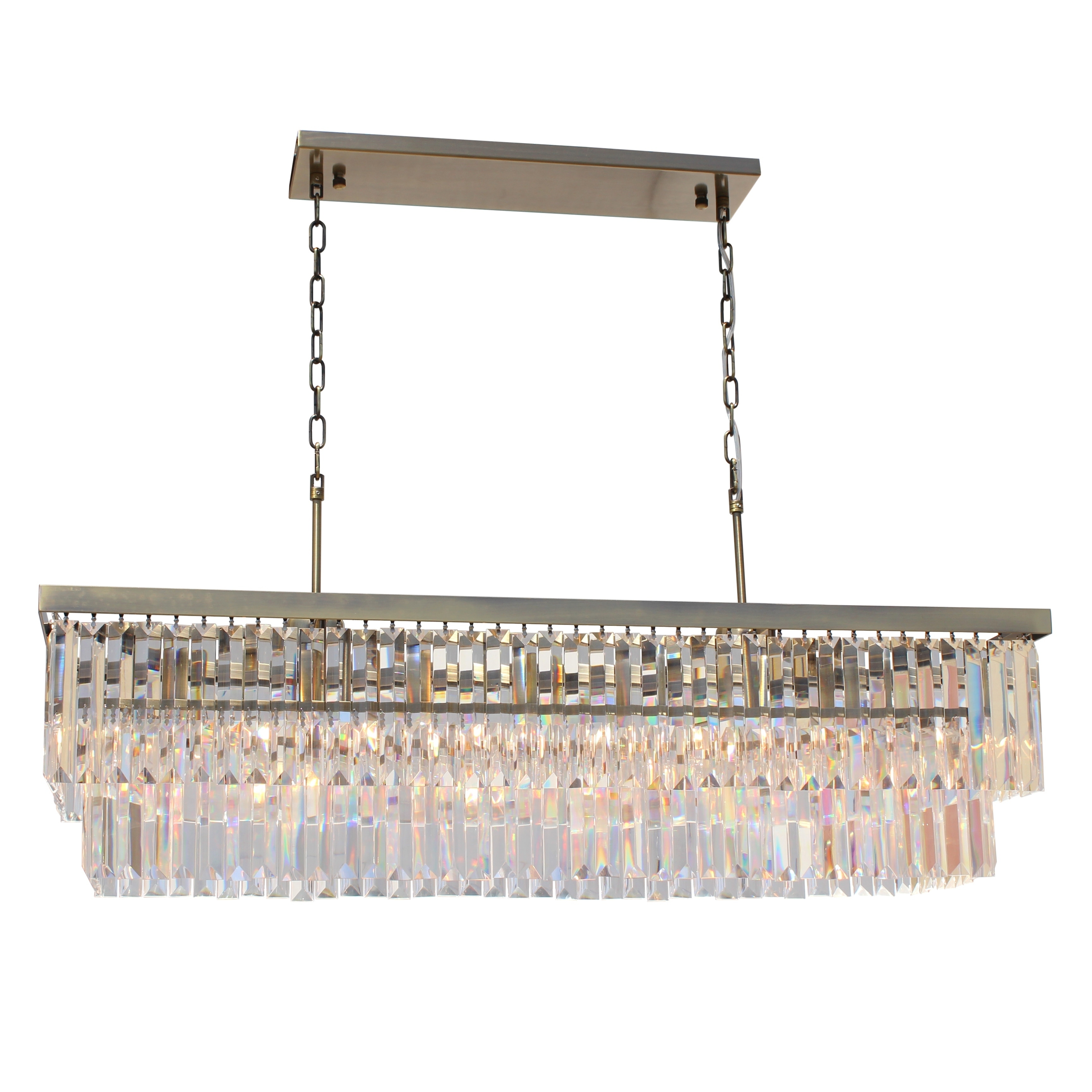 D'Angelo 40 Inch Clear Glass Crystal Prism Chandelier, Antique Brass - N/A - Chandeliers For Bedrooms by Overstock.com