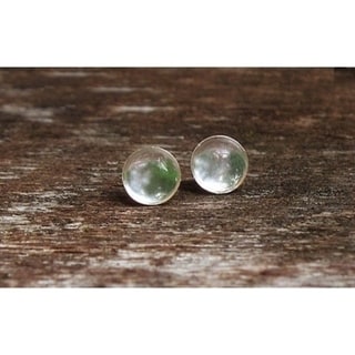 Lots of Bubbles Recycled Fused Glass Medium Round Earrings Brown//Green Studs