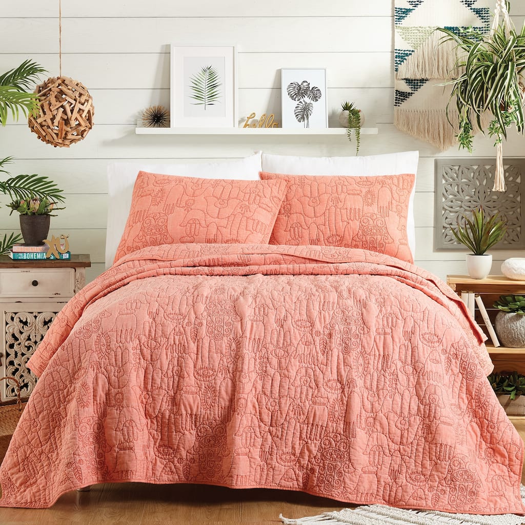 Hamsa Terracotta 3-Piece Quilt Set by Jungalow