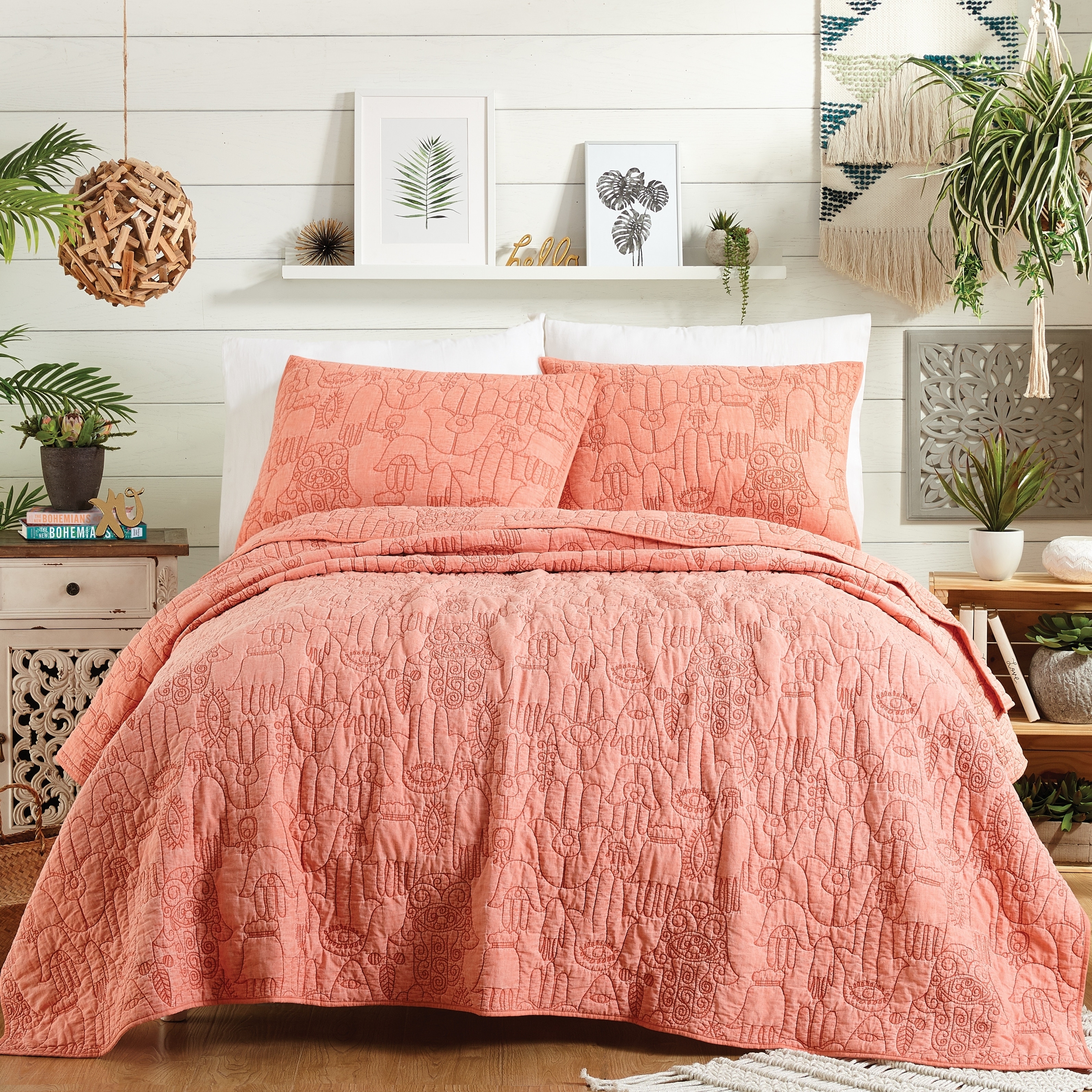 Hamsa Terracotta 3-Piece Quilt Set by Jungalow
