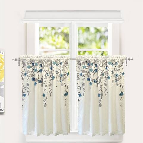 Porch & Den Oneida Floral Embroidered Faux Silk Kitchen Tier Pair