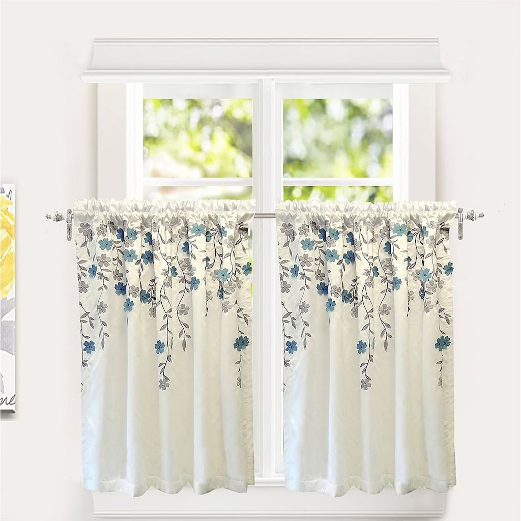 Porch & Den Oneida Floral Embroidered Faux Silk Kitchen Tier Pair