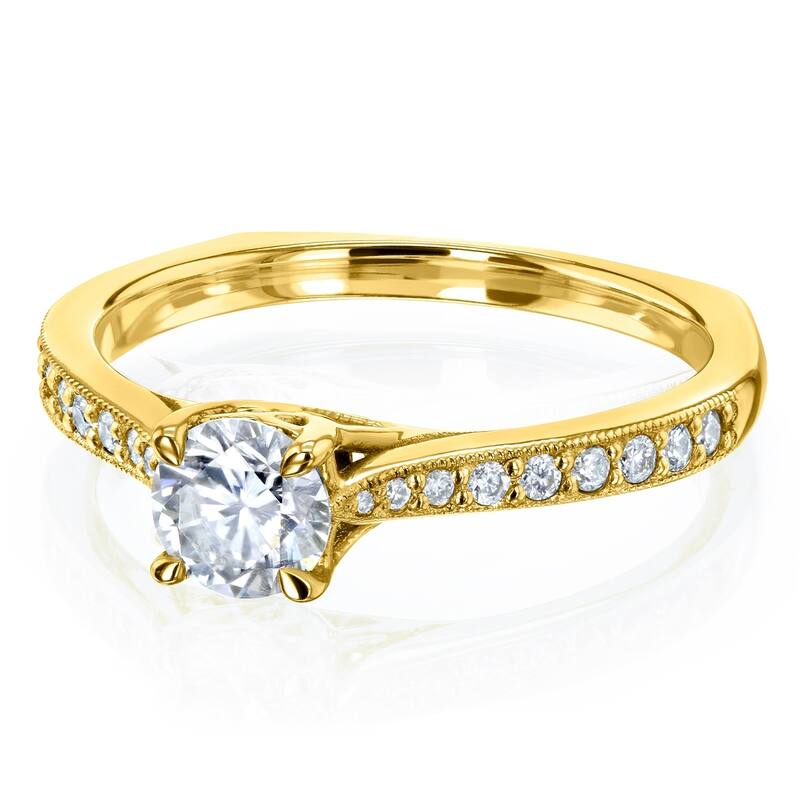 Annello by Kobelli 14k Gold 5/8ct TGW Round Moissanite and Diamond Square Shank Trellis Engagement Ring (GH/VS, GH/I)