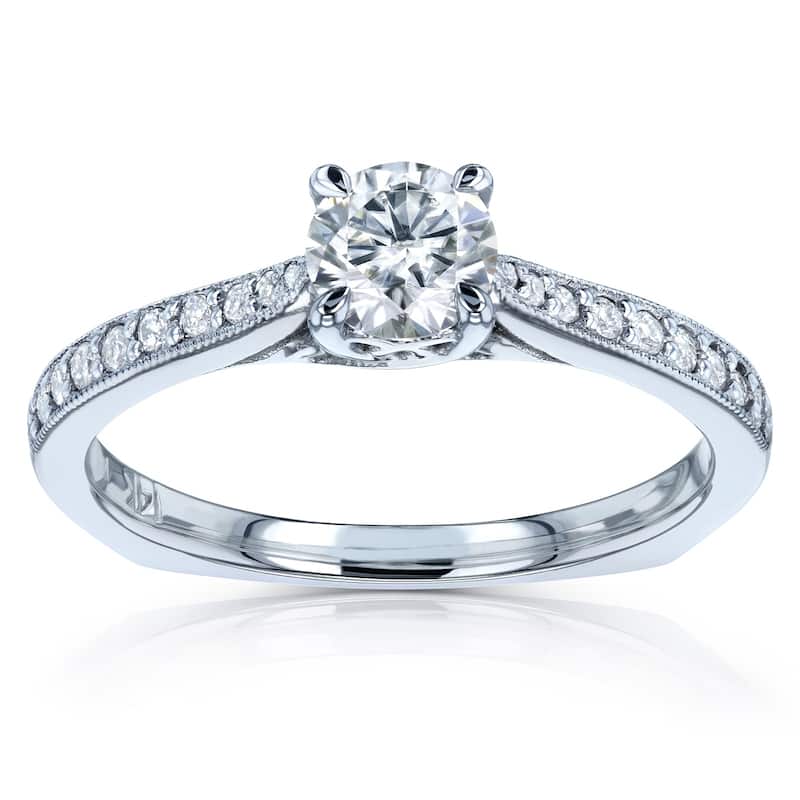 Annello by Kobelli 14k Gold 5/8ct TGW Round Moissanite and Diamond Square Shank Trellis Engagement Ring (GH/VS, GH/I)