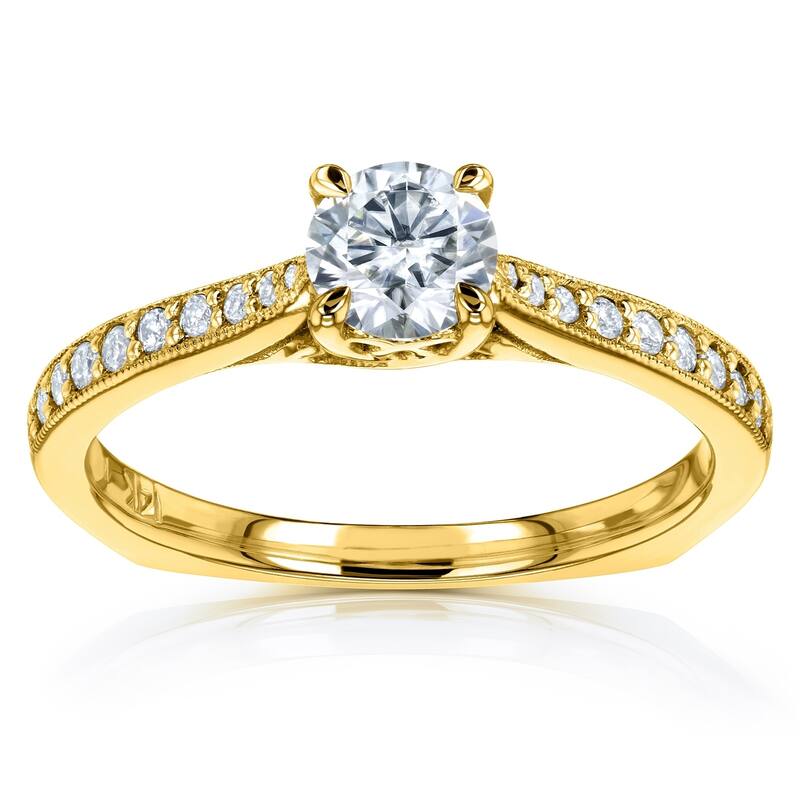 Annello by Kobelli 14k Gold 5/8ct TGW Round Moissanite and Diamond Square Shank Trellis Engagement Ring (GH/VS, GH/I)