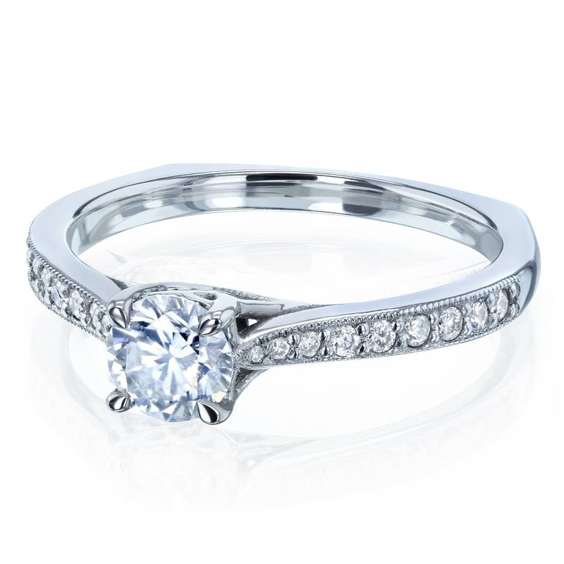Annello by Kobelli 14k Gold 5/8ct TGW Round Moissanite and Diamond Square Shank Trellis Engagement Ring (DEF/VS, GH/I)