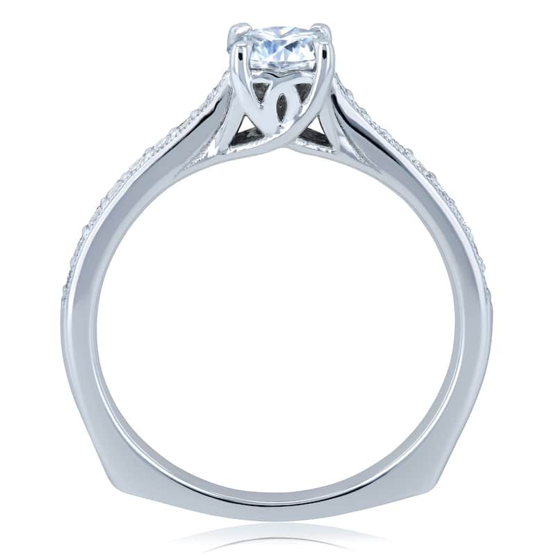Annello by Kobelli 14k Gold 5/8ct TGW Round Moissanite and Diamond Square Shank Trellis Engagement Ring (DEF/VS, GH/I)