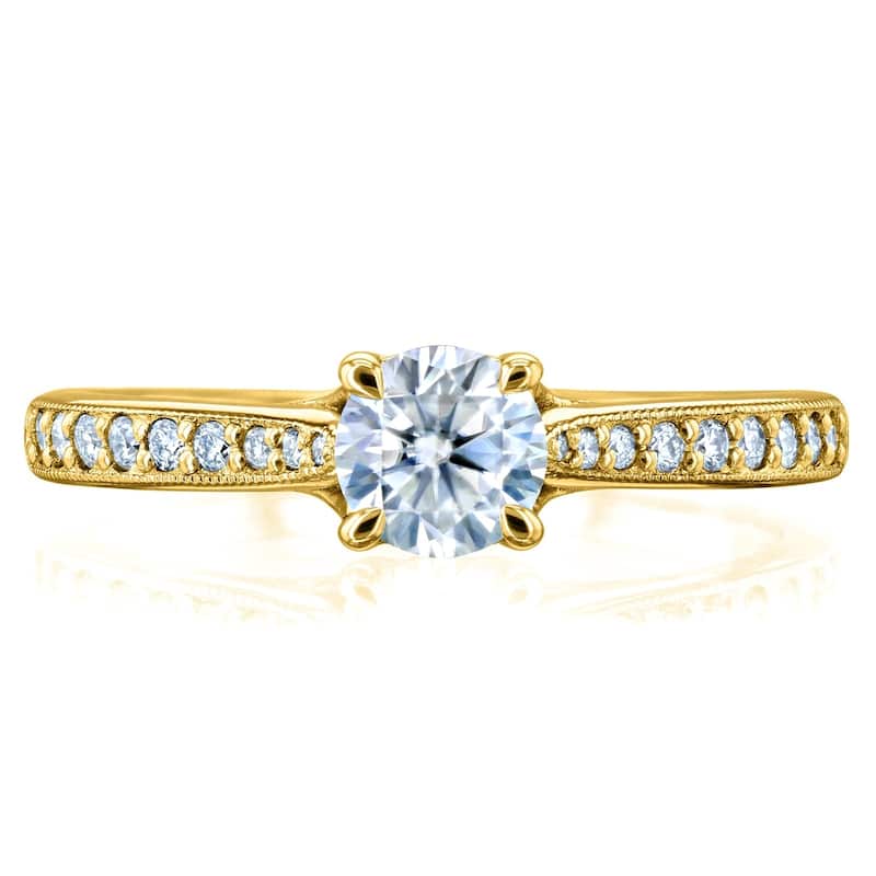 Annello by Kobelli 14k Gold 5/8ct TGW Round Moissanite and Diamond Square Shank Trellis Engagement Ring (DEF/VS, GH/I)