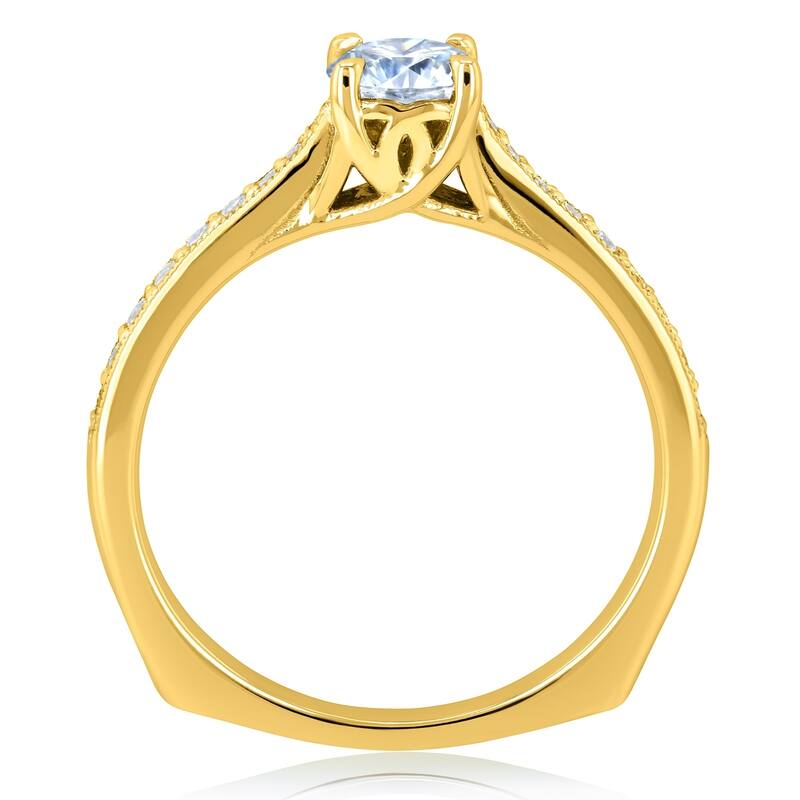 Annello by Kobelli 14k Gold 5/8ct TGW Round Moissanite and Diamond Square Shank Trellis Engagement Ring (DEF/VS, GH/I)