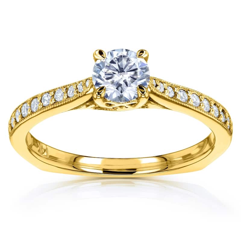 Annello by Kobelli 14k Gold 5/8ct TGW Round Moissanite and Diamond Square Shank Trellis Engagement Ring (DEF/VS, GH/I)