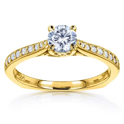 Annello by Kobelli 14k Gold 5/8ct TGW Round Moissanite and Diamond Square Shank Trellis Engagement Ring (DEF/VS, GH/I)
