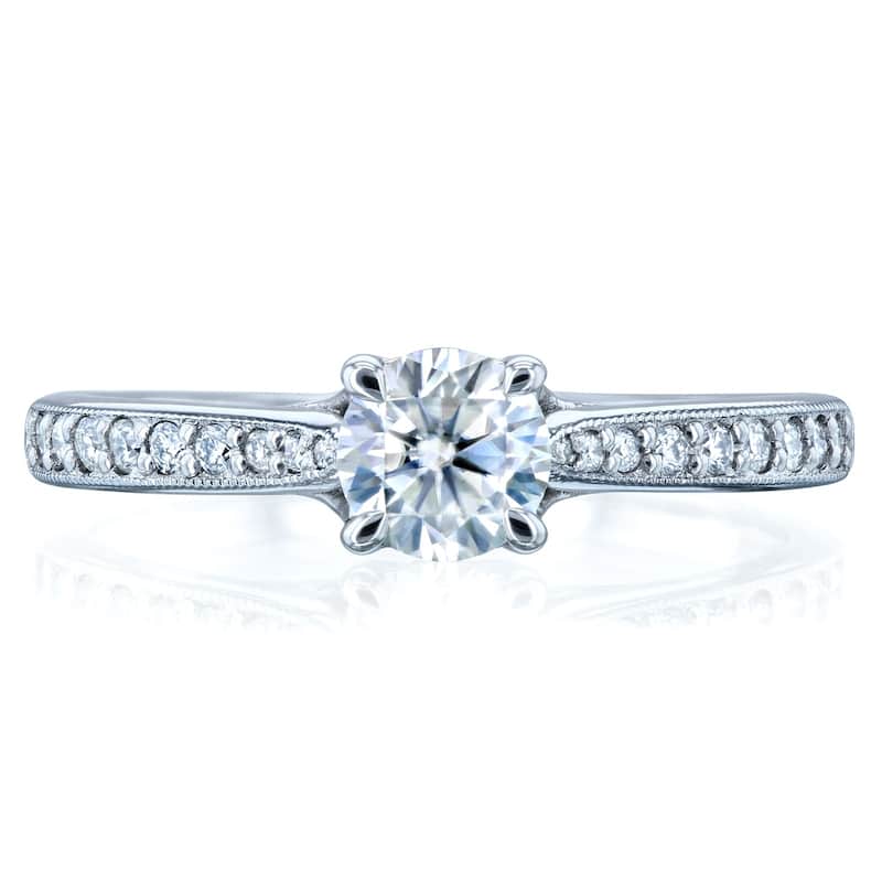Annello by Kobelli 14k Gold 5/8ct TGW Round Moissanite and Diamond Square Shank Trellis Engagement Ring (DEF/VS, GH/I)