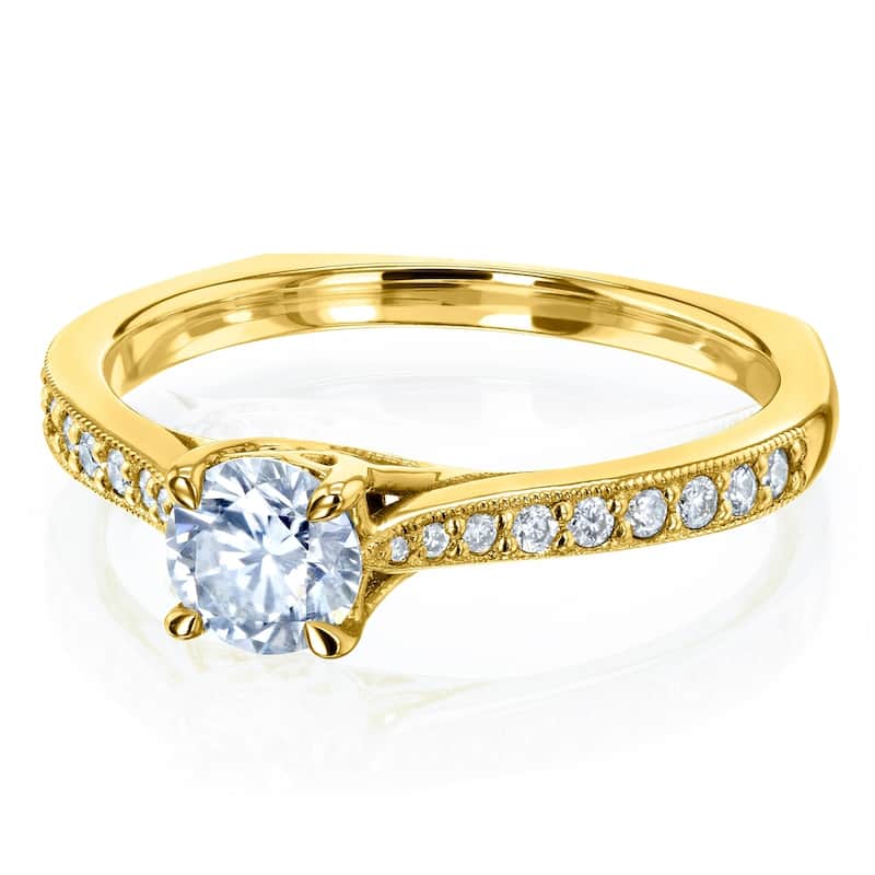 Annello by Kobelli 14k Gold 5/8ct TGW Round Moissanite and Diamond Square Shank Trellis Engagement Ring (DEF/VS, GH/I)