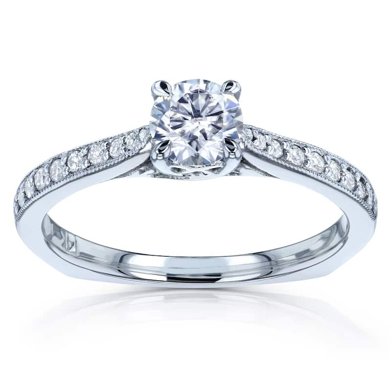 Annello by Kobelli 14k Gold 5/8ct TGW Round Moissanite and Diamond Square Shank Trellis Engagement Ring (DEF/VS, GH/I)