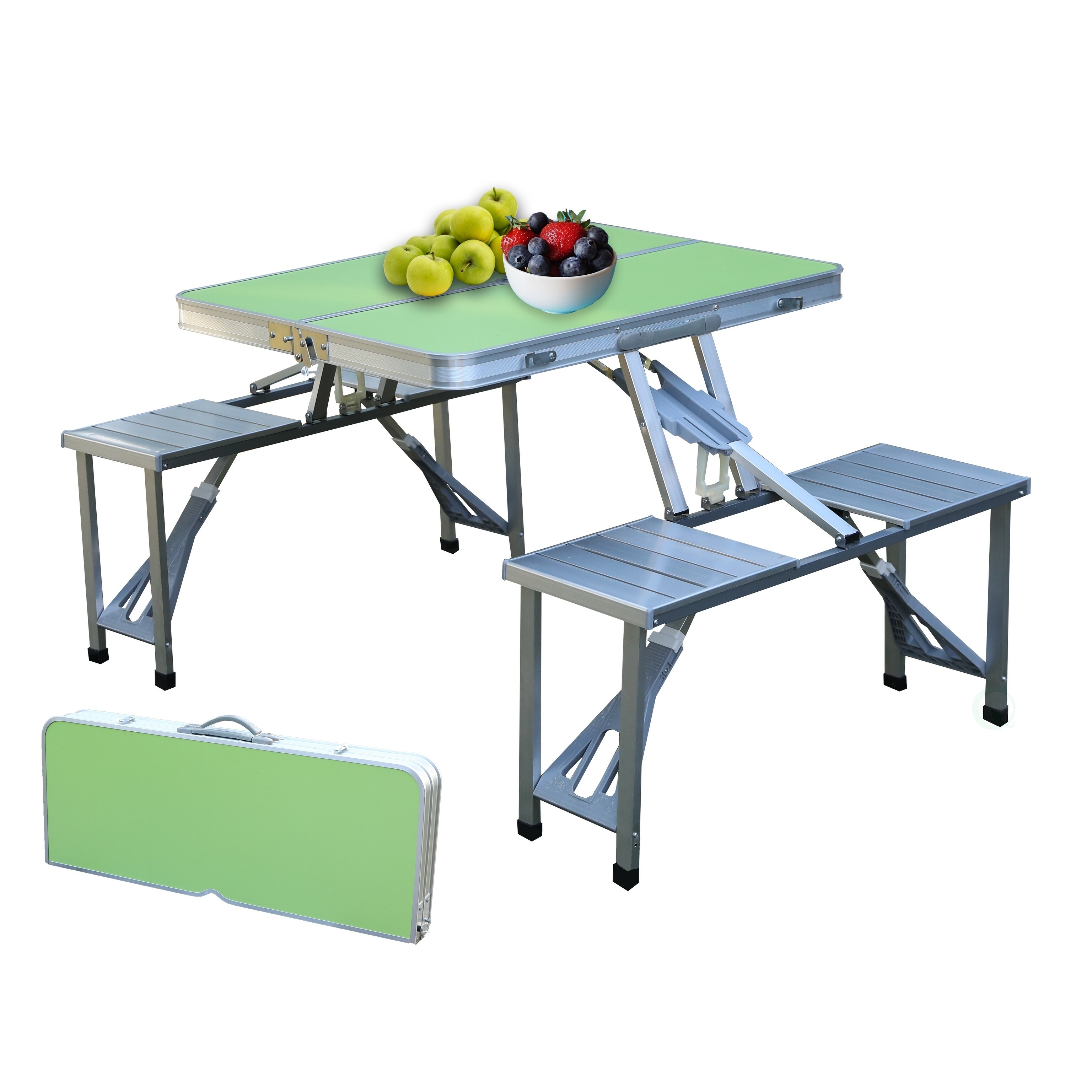 Aluminum Portable Picnic Folding Table With Two Benches Ebay
