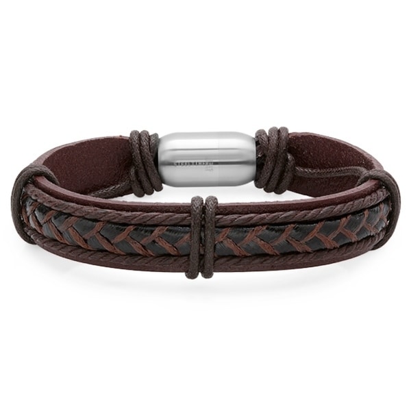 Shop Steeltime Men&#39;s Brown Leather Bracelet with Strings Design - On Sale - Free Shipping On ...