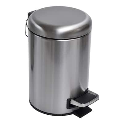 Evideco Soft Close Small Round Metal Bathroom Floor Step Trash Can Waste Bin 3-liters/0.8-gal Steel - 0.8 gal