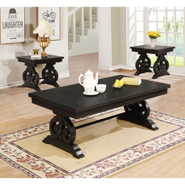 Best Quality Furniture Rustic Cappuccino 3-Piece Coffee and End Table