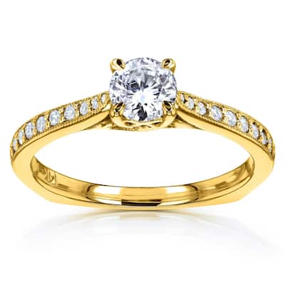 Annello by Kobelli 14k Gold 5/8ct TDW Round Diamond Square European Shank Trellis Engagement Ring (HI, I1-I2)