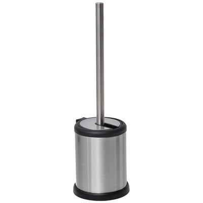 Bath Toilet Bowl Brush Holder with Folding Lid Stainless Steel - 15 inches H x 4.8" Diam