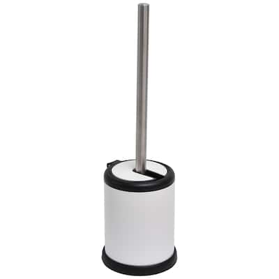 Bath Toilet Bowl Brush Holder with Folding Lid White - 15 inches H x 4.8" Diam