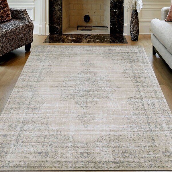 Corina Farm House Vintage Bone Oriental Area Rug by Admire Home Living - 5'3" x 7'3"