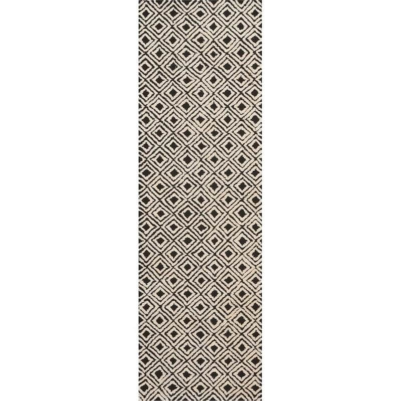 Nourison Modern Diamond Hand-tufted Area Rug - 2'3" x 7'6" Runner - Navy/Ivory - Runner/Rectangle