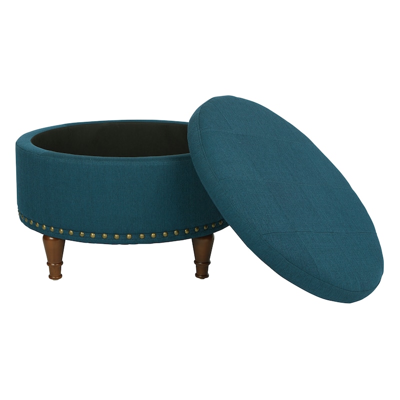 Fabric Alloway Storage Ottoman with Bronze Nailheads - Blue