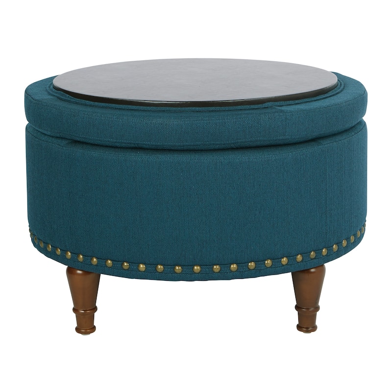 Fabric Alloway Storage Ottoman with Bronze Nailheads