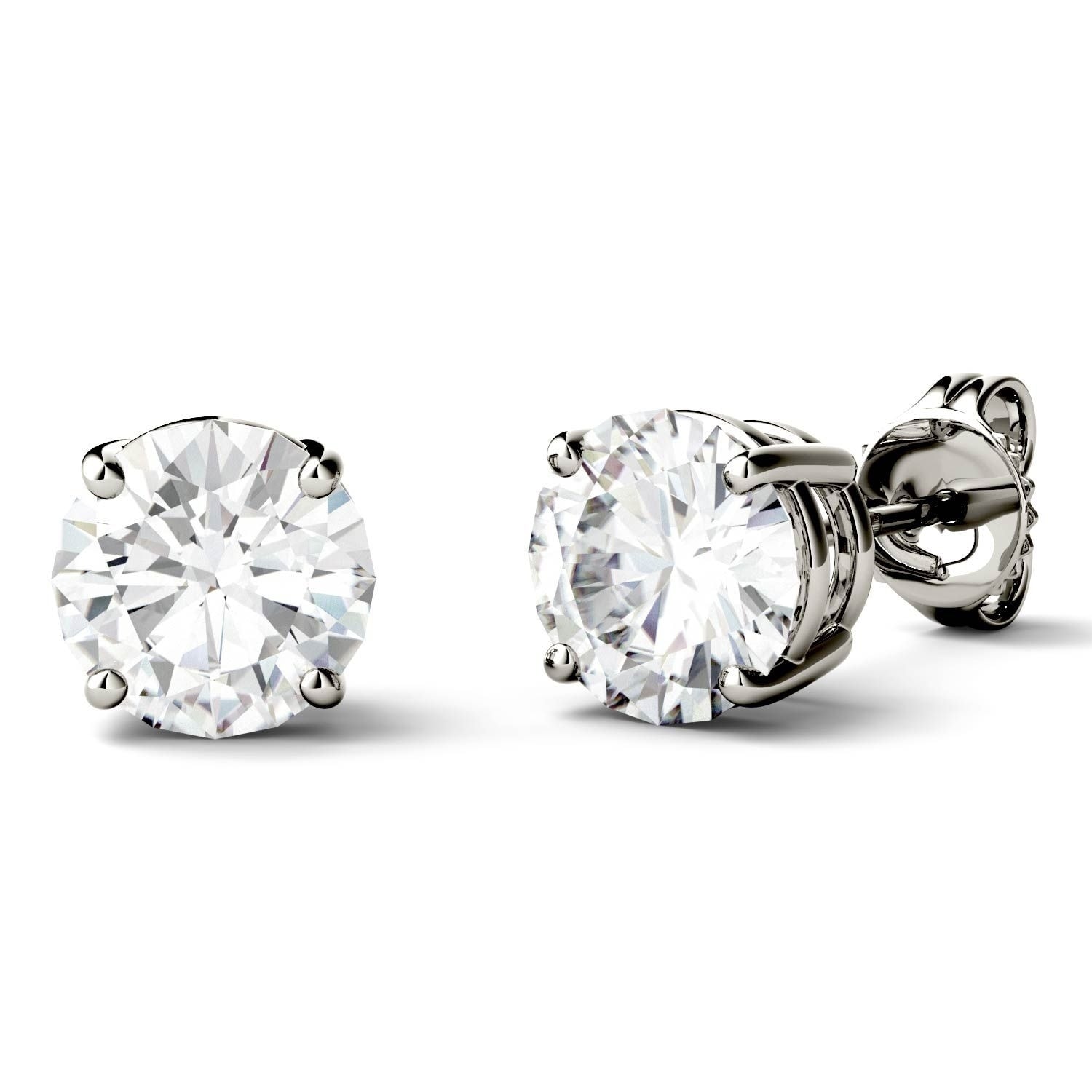 FB Jewels 14K White Gold 1.25ct 5.5mm Round Moissanite 4-Prong Basket Post Earring