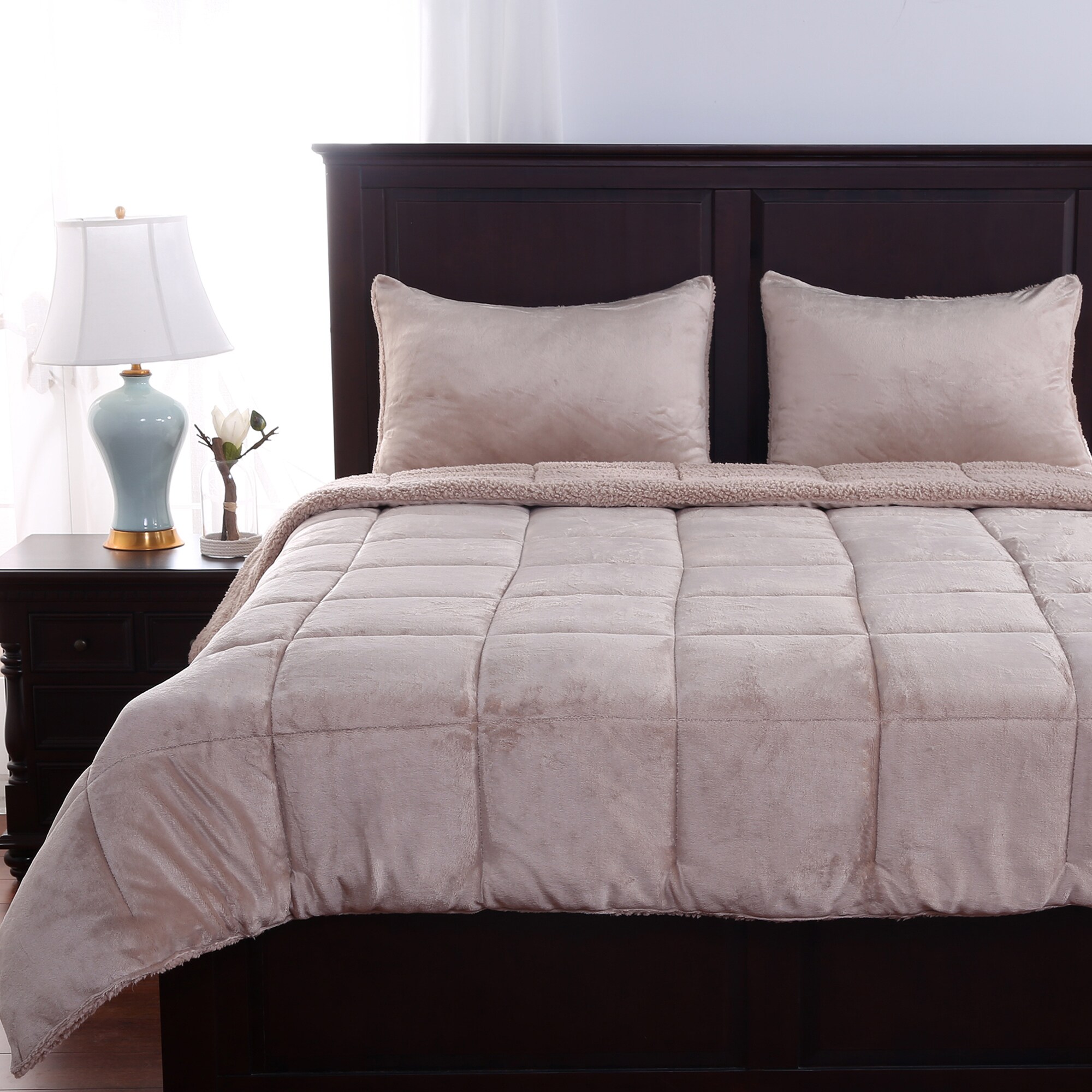 Berkshire Blanket VelvetLoft 3piece Comforter Set with Fluffy Sherpa