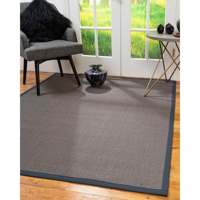 Natural Area Rugs 100%, Natural Fiber Handmade Big Sur, Dark Grey Sisal Rug, Marine Border - 6' x 9'