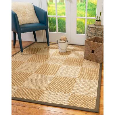 Natural Area Rugs 100%, Natural Fiber Handmade Chunky Nirvana, Bronze/Beige Sisal Rug, Fossil Border - 6' x 9'