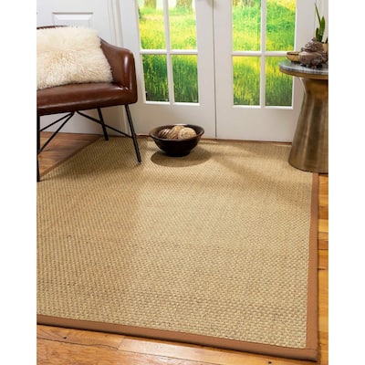 Natural Area Rugs 100%, Natural Fiber Handmade Basket Weave Calabria, Natural Seagrass Rug, Sienna Border - 6' x 9'