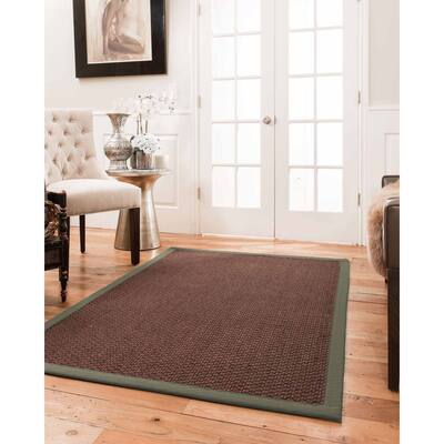 Natural Area Rugs 100%, Natural Fiber Handmade Chunky Talas, Redish Dark Brown Sisal Rug, Green Border - 6' x 9'