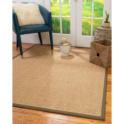 Natural Area Rugs 100%, Natural Fiber Handmade Studio, Gold/Multi Sisal Rug, Fossil Border - 6' x 9'