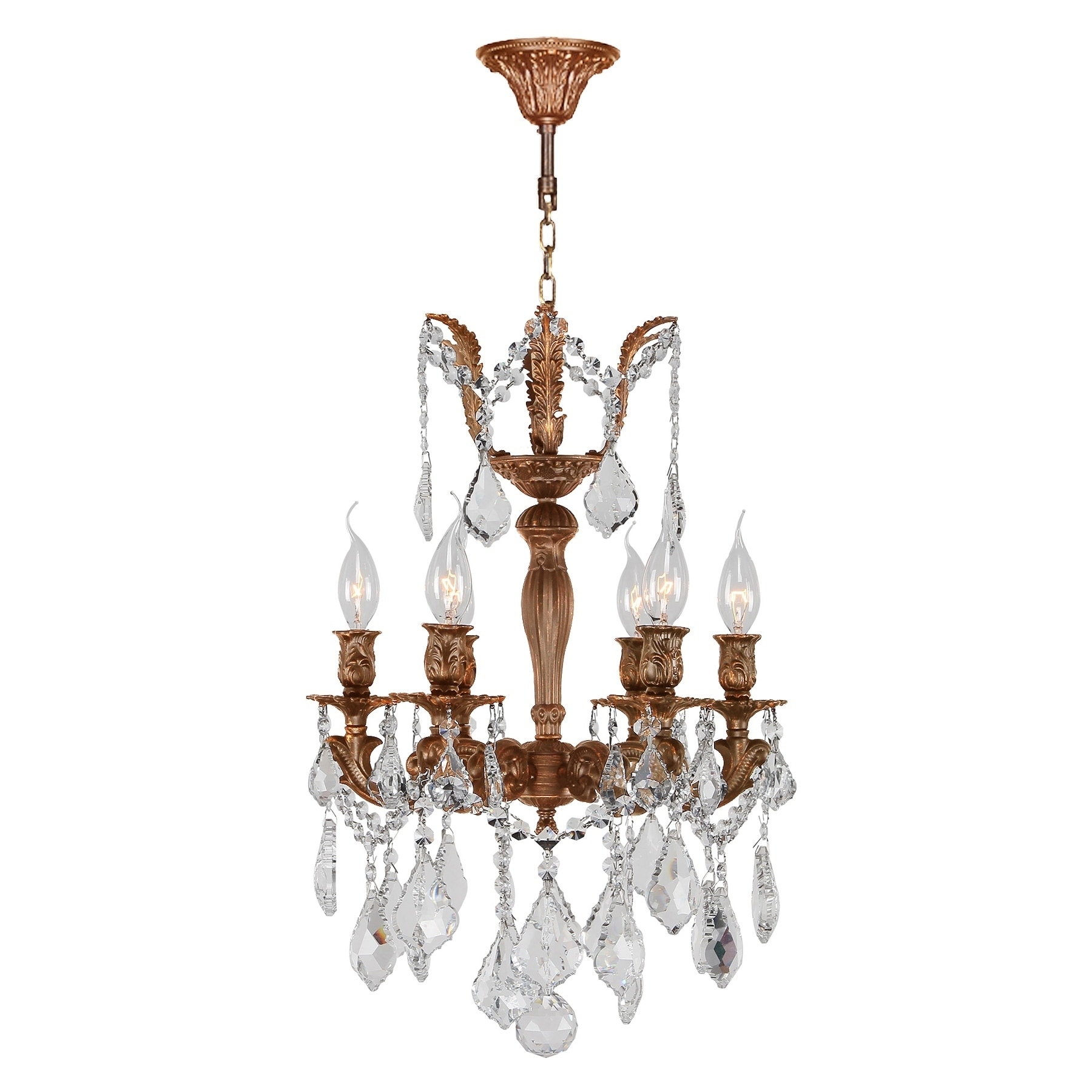 French Royal Collection 6 Light French Gold Finish and Clear Crystal Mini Chandelier 15" D x 22" H - Chandeliers For Bedrooms by Overstock.com