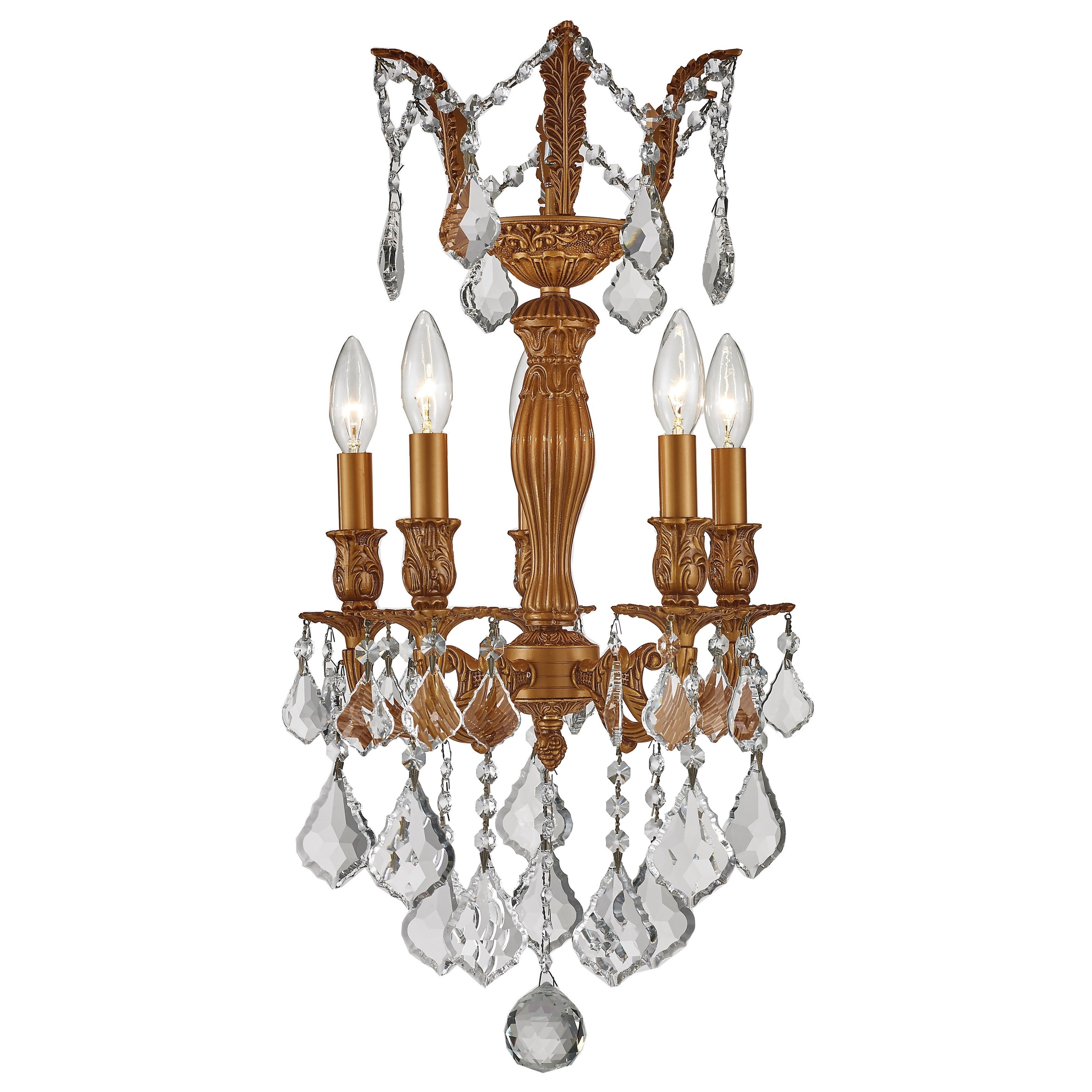 French Royal 5 Light French Gold Finish Crystal Chandelier Mini 13 in D x 23 in H - Chandeliers For Bedrooms by Overstock.com