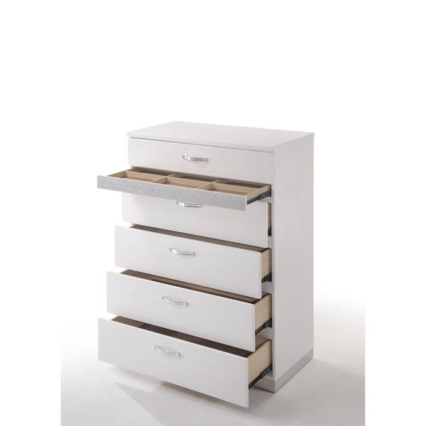 Shop Acme Adair 5 Drawer Chest With Hidden Jewelry Drawer In White
