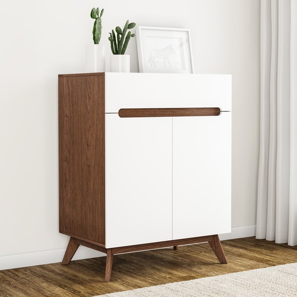 Carson Carrington Eskilstuna Mid-century White and Walnut 2-door Storage Cabinet