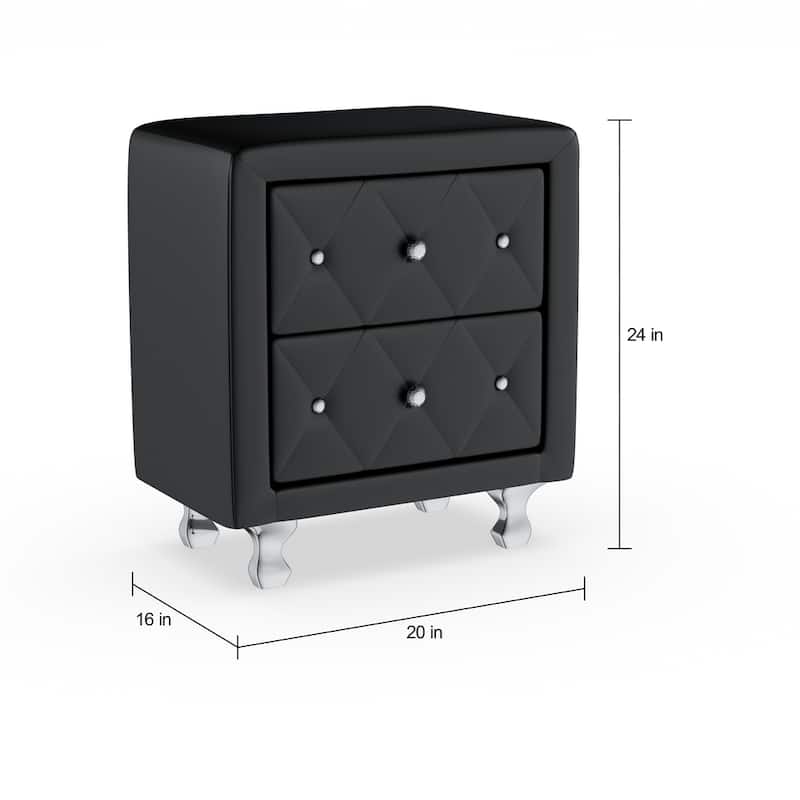 Silver Orchid Porten Crystal Tufted Black Upholstered Nightstand