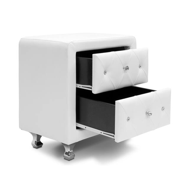 Shop Silver Orchid Heston Crystal Tufted White Upholstered Modern Nightstand Overstock 20543459