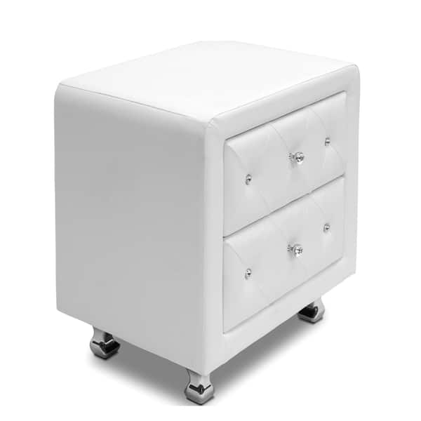 Shop Silver Orchid Heston Crystal Tufted White Upholstered Modern Nightstand Overstock 20543459