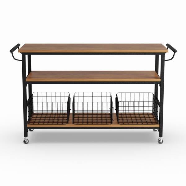 Carbon Loft Leslie Metal Frame Rustic Kitchen Cart With Wood Tabletops And Shelves Carbon Loft Leslie Metal Frame Rustic Kitchen Cart With Wood Tabletops And Shelves
