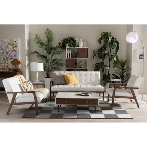 Carson Carrington Karkkila Mid-century White Faux Leather 3-piece Living Room Set